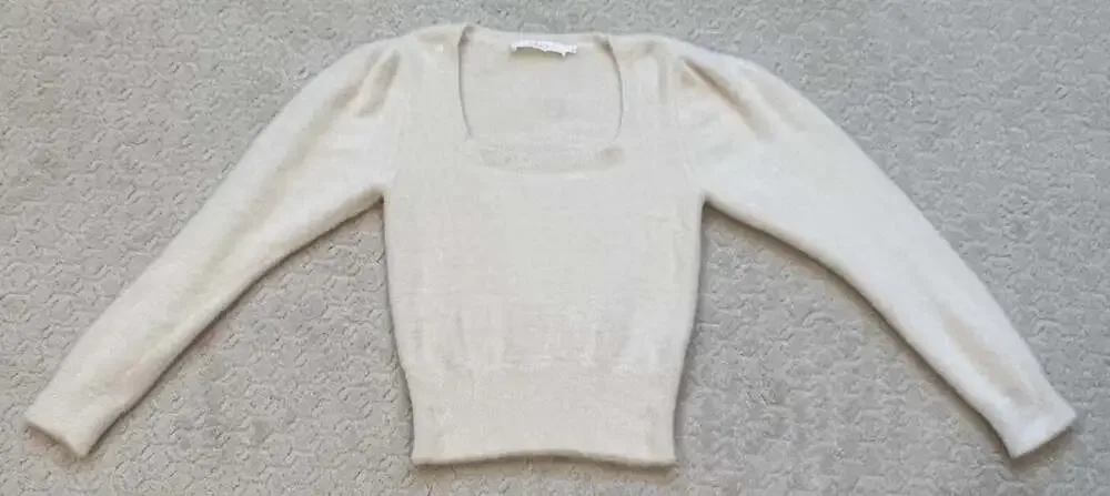ASTR The Label Square Neck Puff Sleeve Fuzzy Sweater Cream Size S - Picture 5 of 5